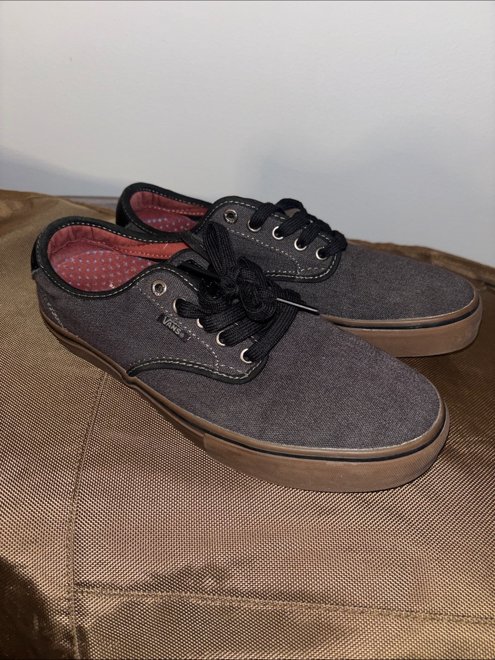 Vans Men’s Low-Top Chima Ferguson Canvas Sneakers in Charcoal with Brown Sole